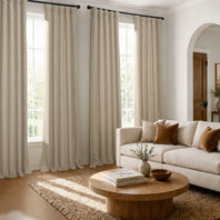 Thatched Tan Textured Faux Linen Room Darkening Curtain