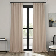Thatched Tan Textured Faux Linen Room Darkening Curtain