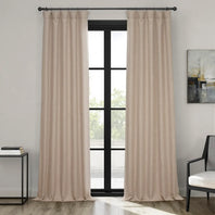 Thatched Tan Textured Faux Linen Room Darkening Curtain