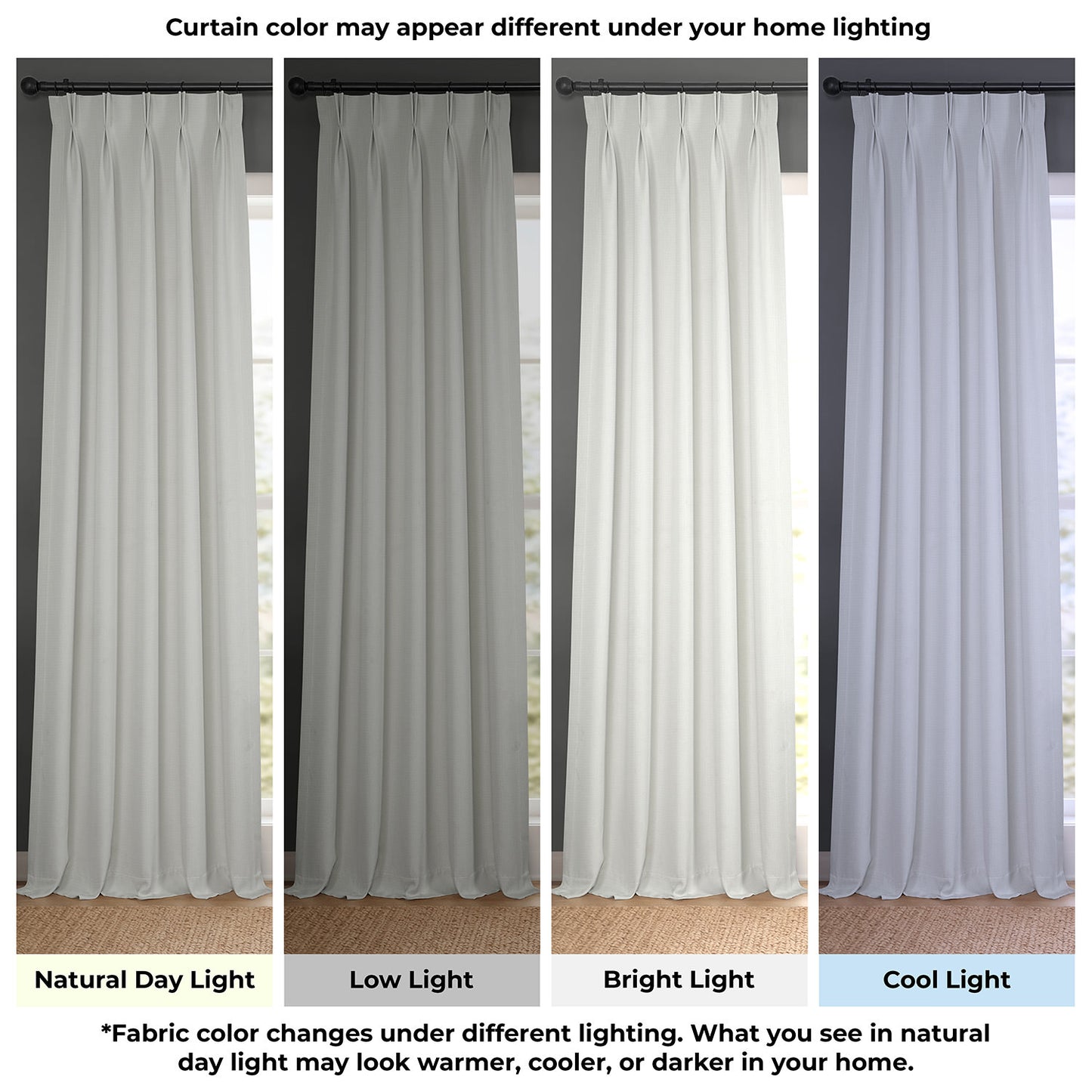 Oyster Mist Pinch Pleat Textured Faux Linen Room Darkening Curtain