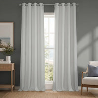 Oyster Mist Grommet Textured Faux Linen Room Darkening Curtain