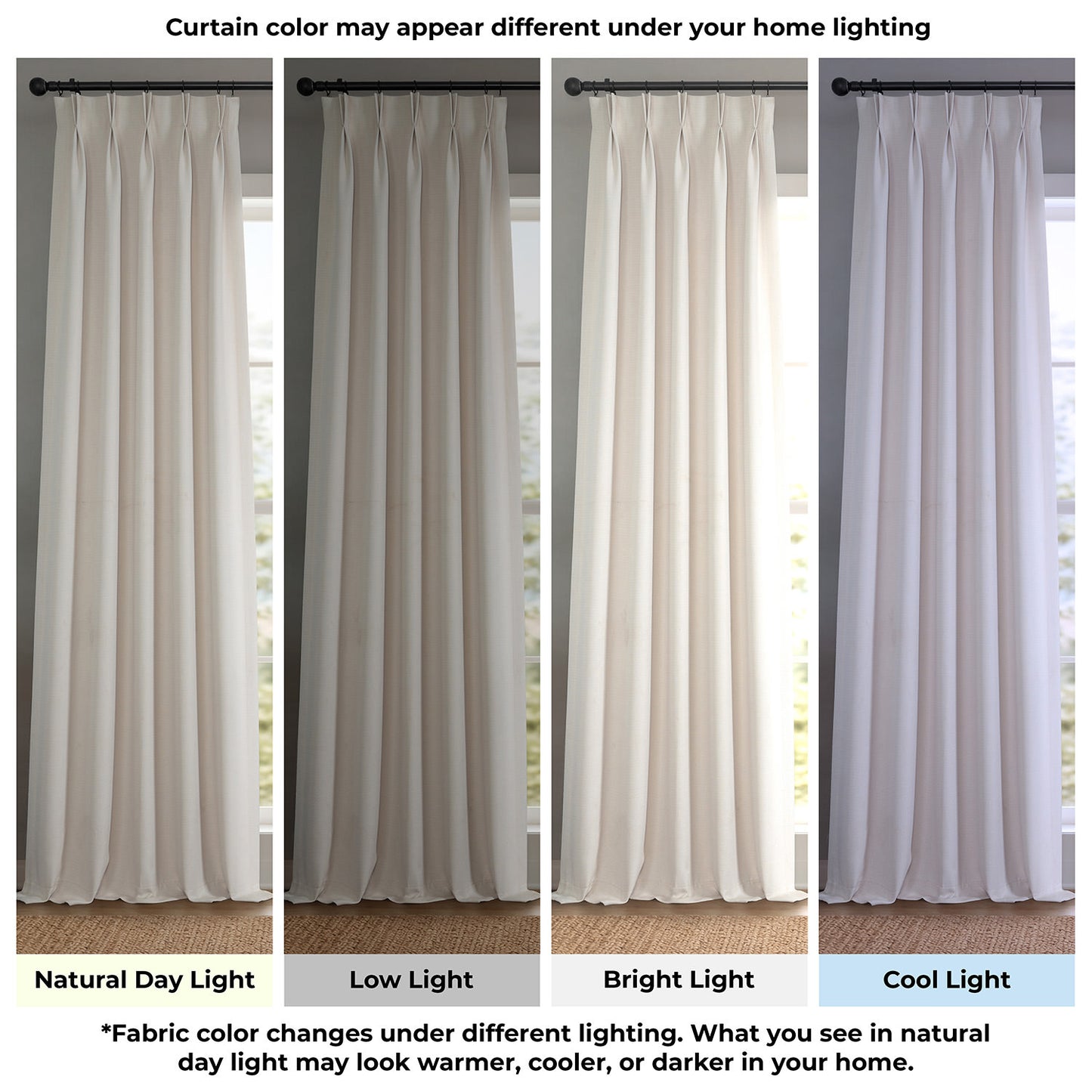 Birch Taupe Pinch Pleat Textured Faux Linen Room Darkening Curtain