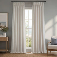 Birch Taupe Pinch Pleat Textured Faux Linen Room Darkening Curtain