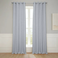 Heather Grey Grommet Textured Faux Linen Room Darkening Curtain