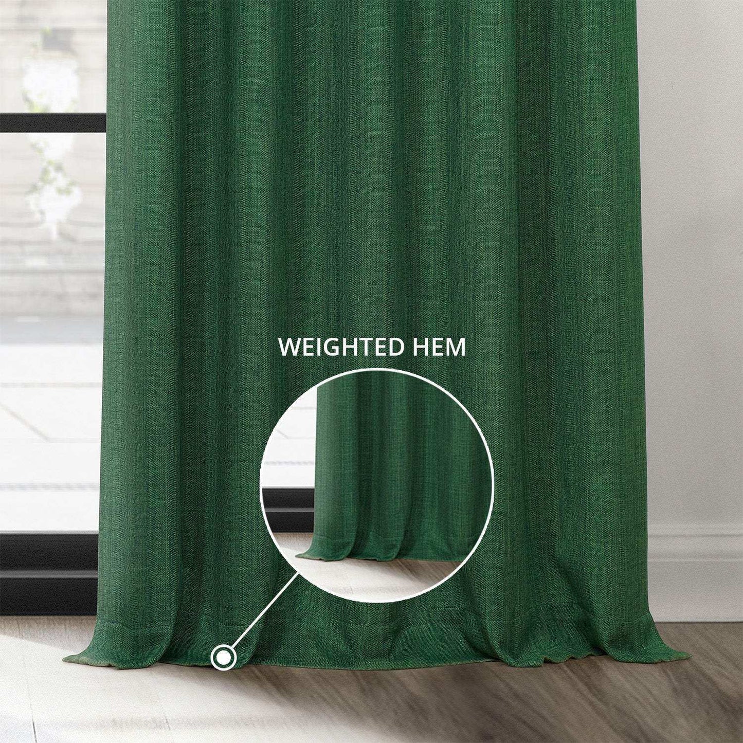 Key Green Textured Faux Linen Custom Curtain