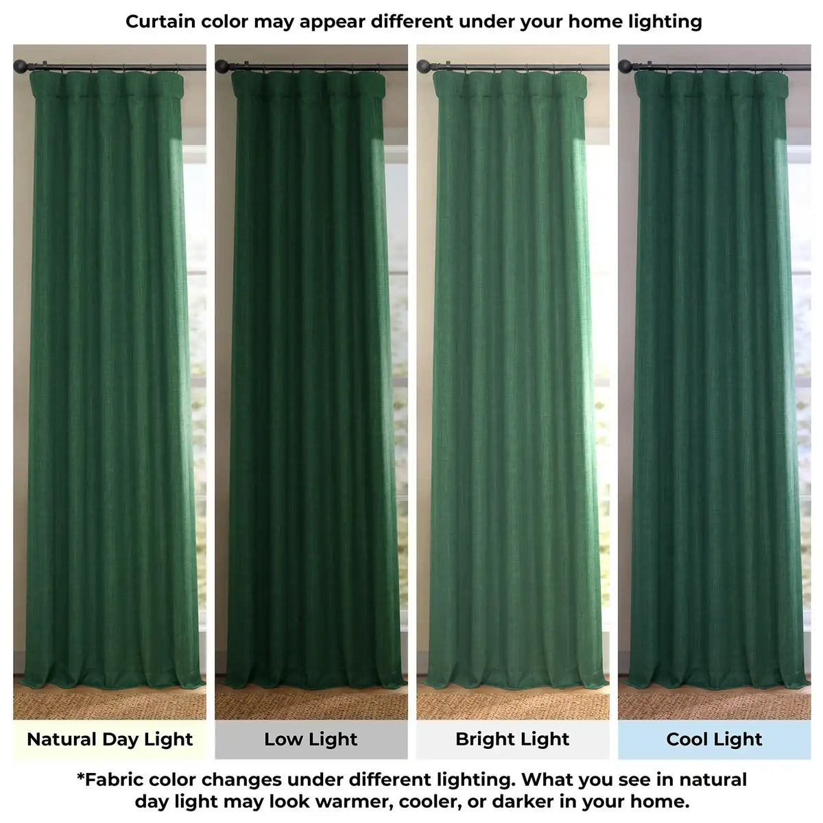 Key Green Extra Wide Textured Faux Linen Room Darkening Curtain