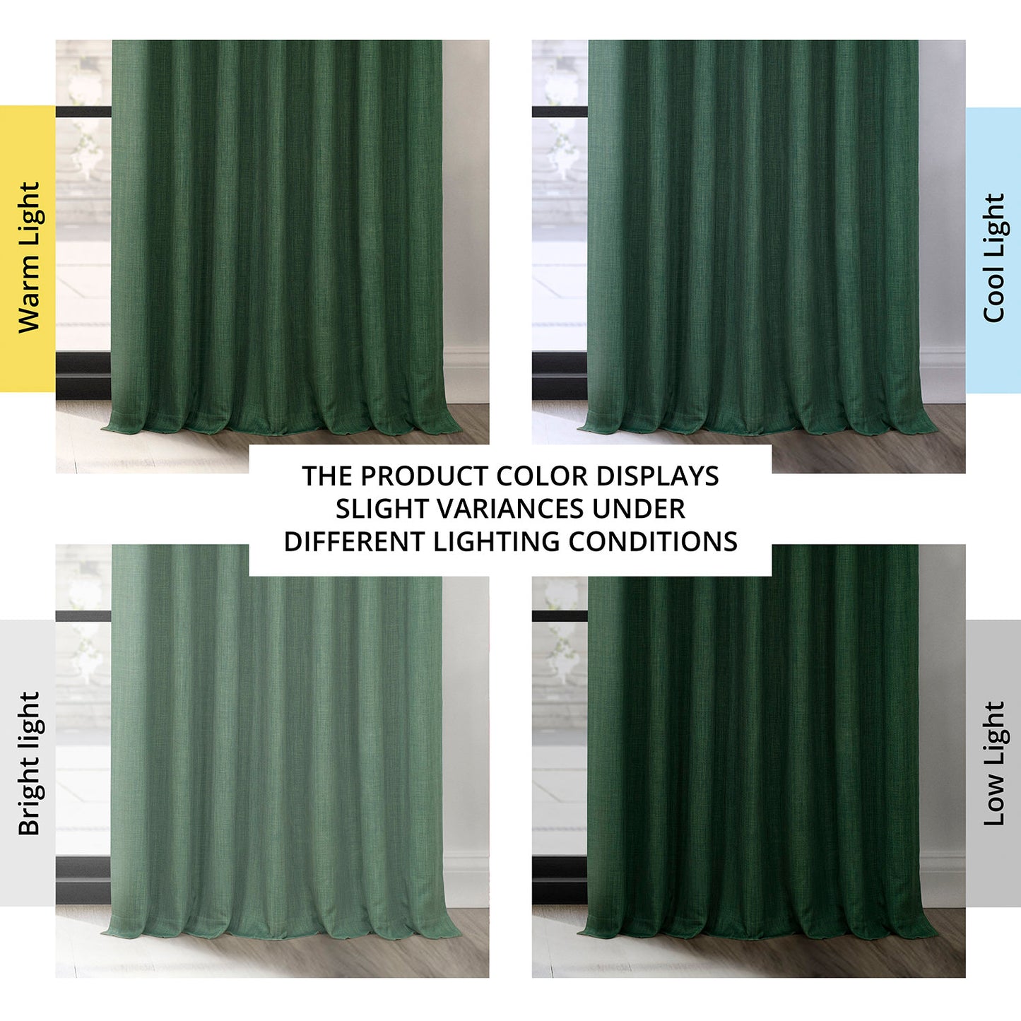 Key Green Extra Wide Textured Faux Linen Room Darkening Curtain