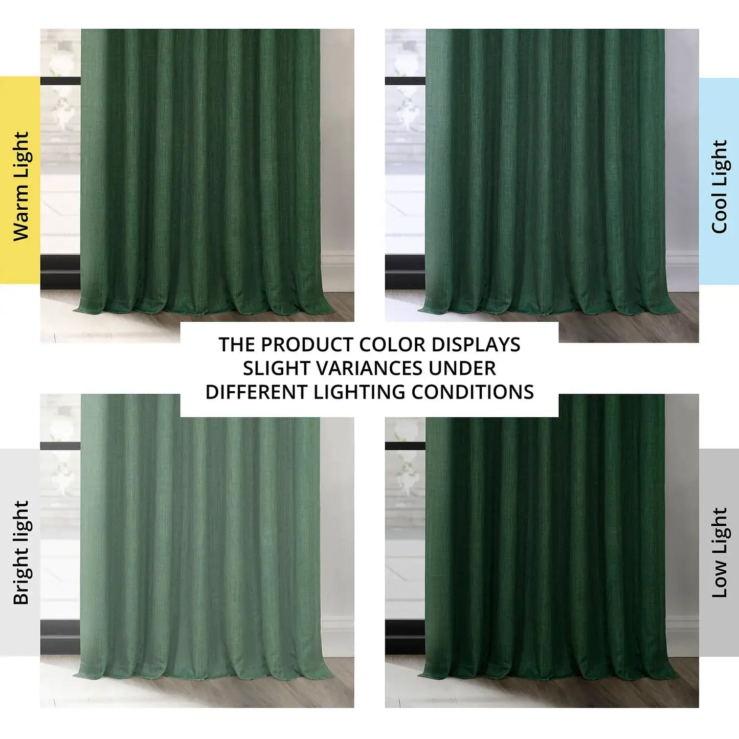 Key Green Extra Wide Textured Faux Linen Room Darkening Curtain