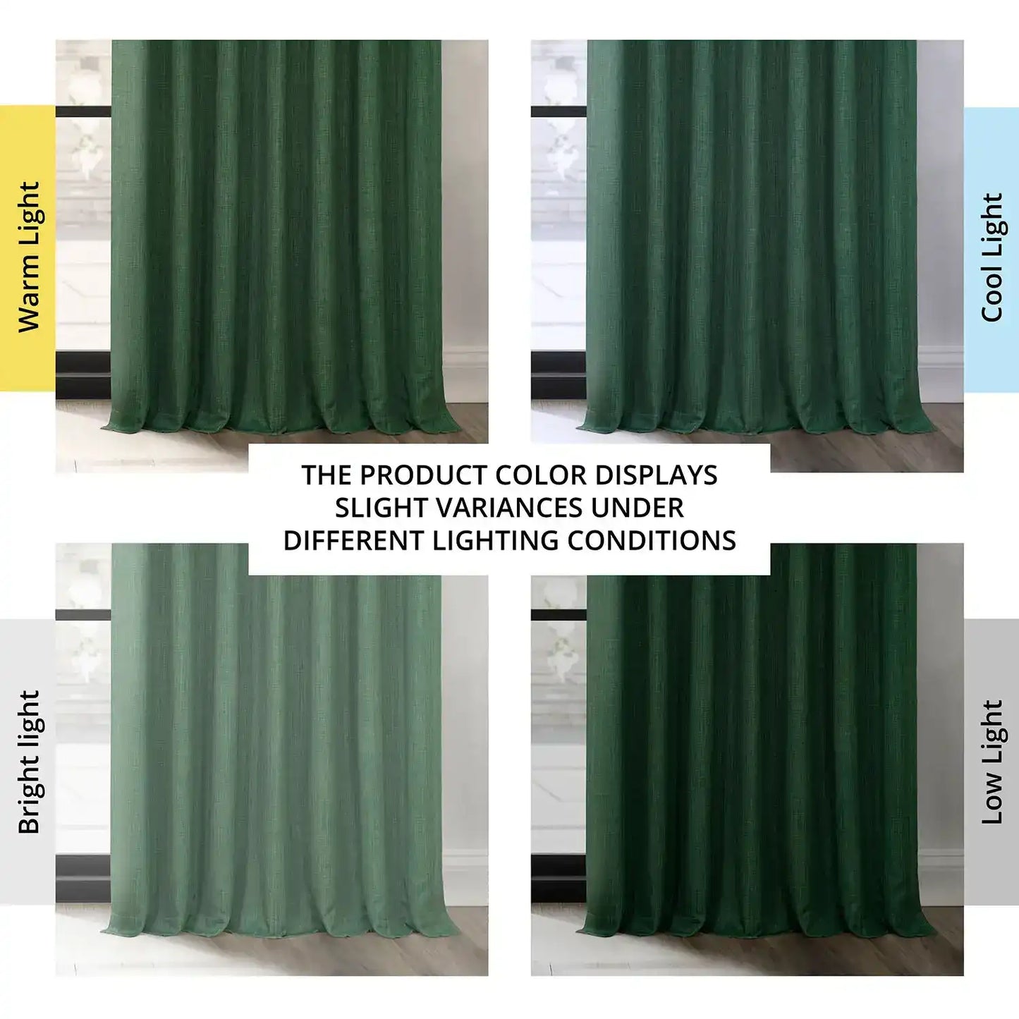 Key Green Extra Wide Textured Faux Linen Room Darkening Curtain