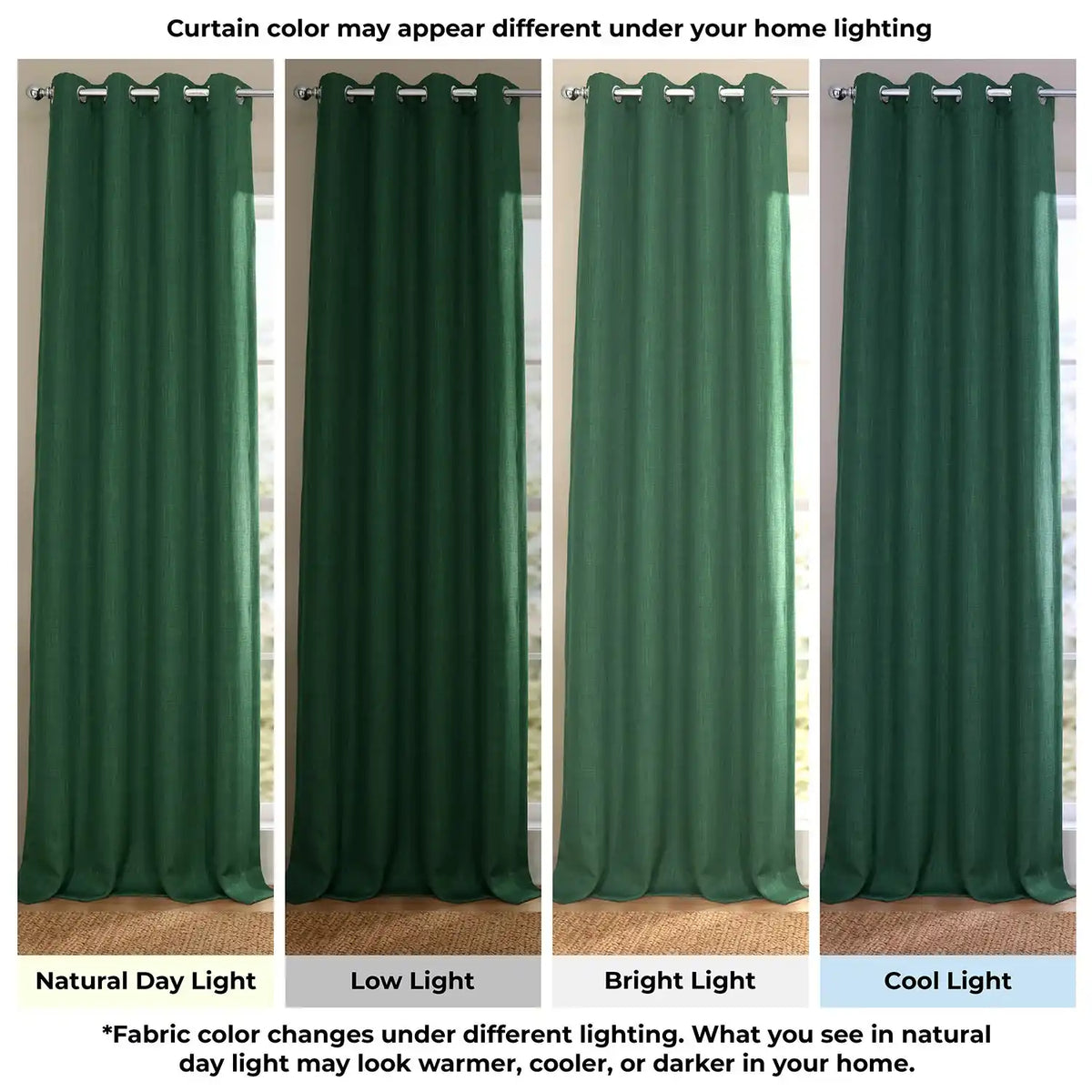 Key Green Grommet Textured Faux Linen Room Darkening Curtain