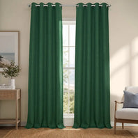Key Green Grommet Textured Faux Linen Room Darkening Curtain