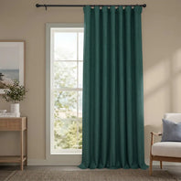 Focal Green Extra Wide Textured Faux Linen Room Darkening Curtain