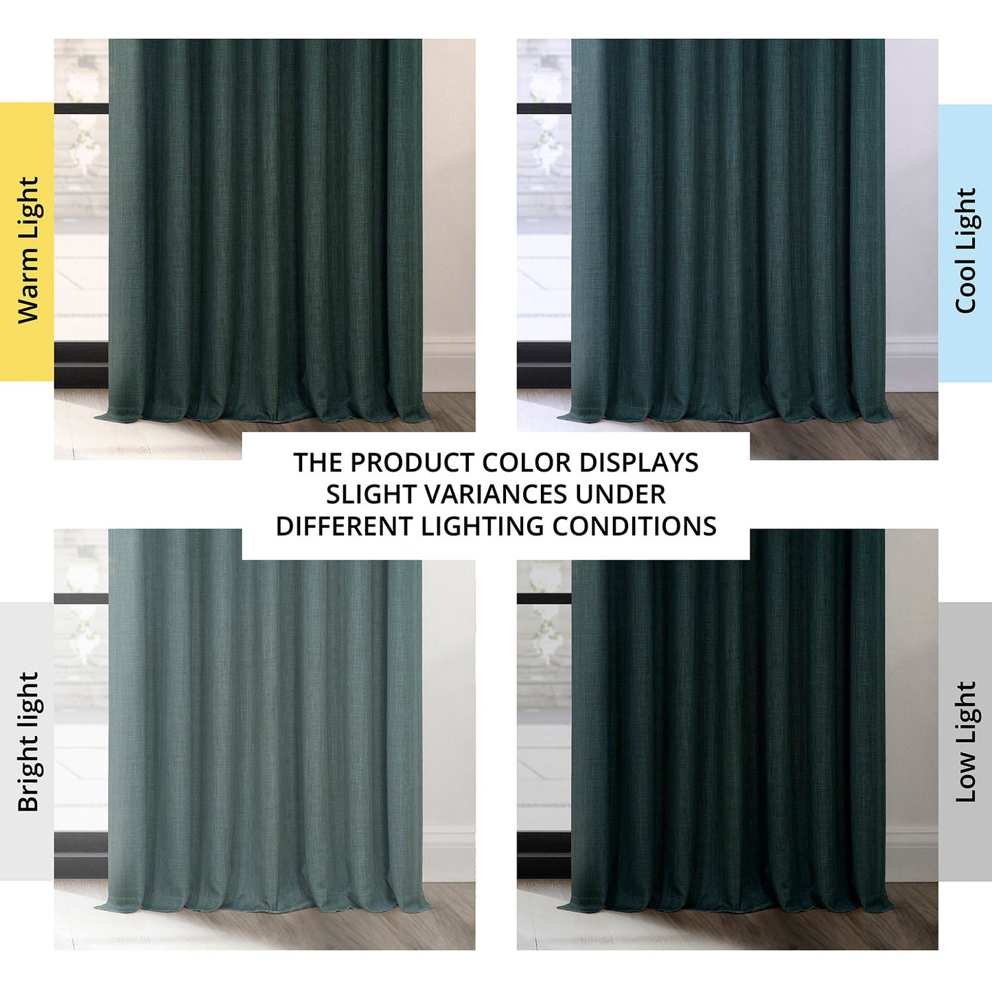 Focal Green Extra Wide Textured Faux Linen Room Darkening Curtain