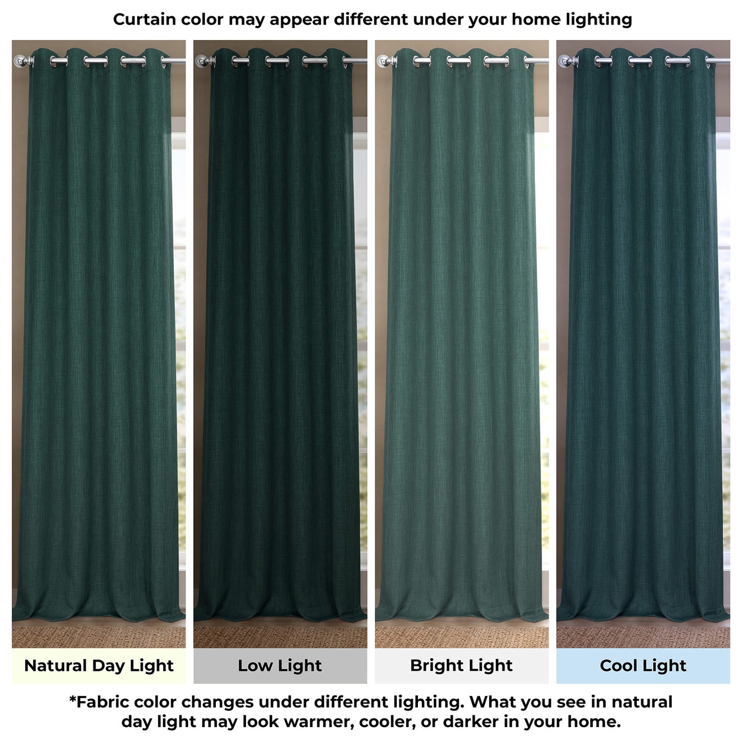 Focal Green Grommet Textured Faux Linen Room Darkening Curtain