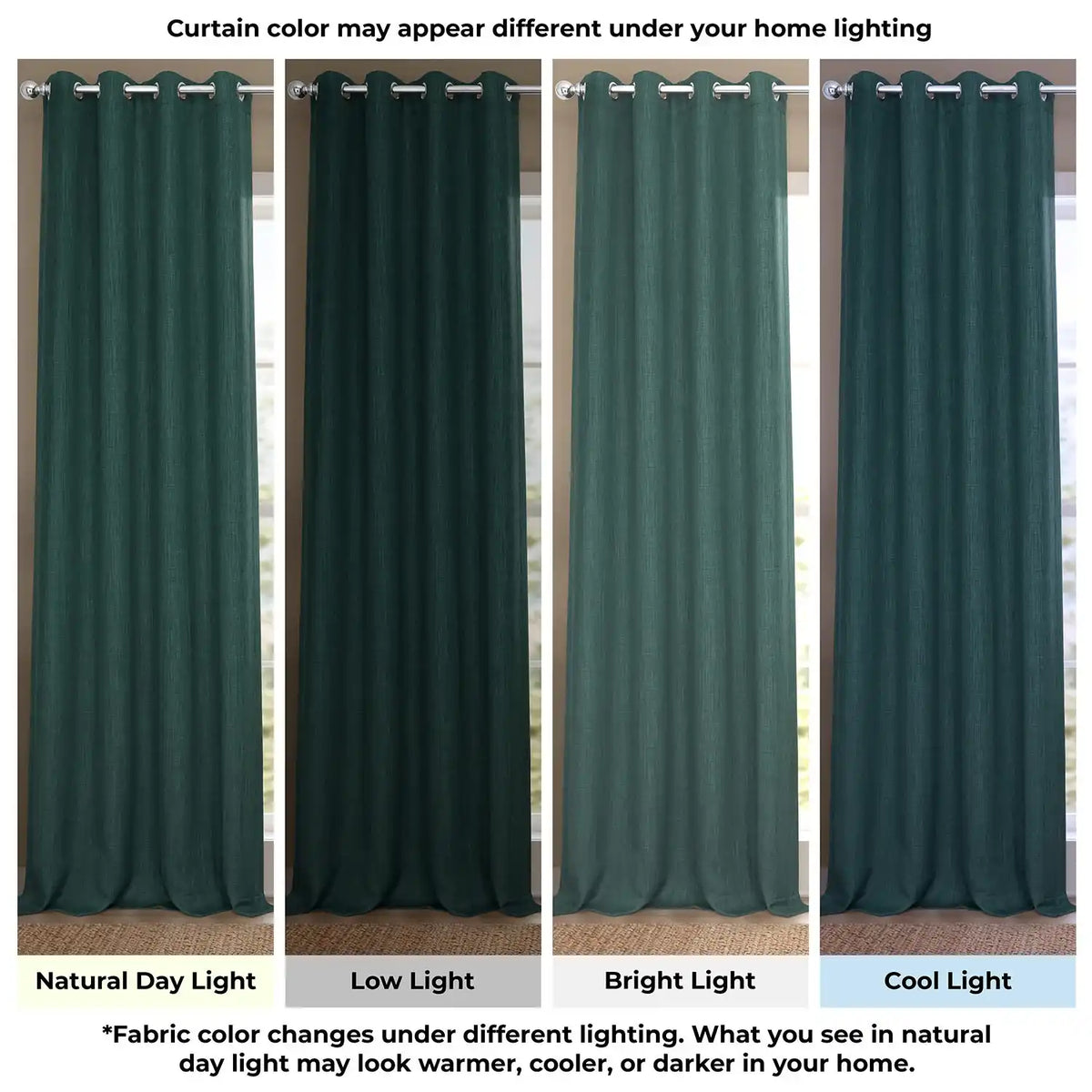 Focal Green Grommet Textured Faux Linen Room Darkening Curtain
