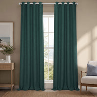 Focal Green Grommet Textured Faux Linen Room Darkening Curtain