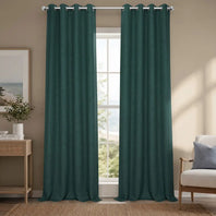 Focal Green Grommet Textured Faux Linen Room Darkening Curtain
