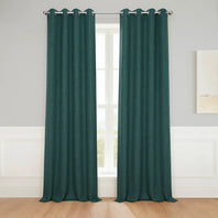 Focal Green Grommet Textured Faux Linen Room Darkening Curtain