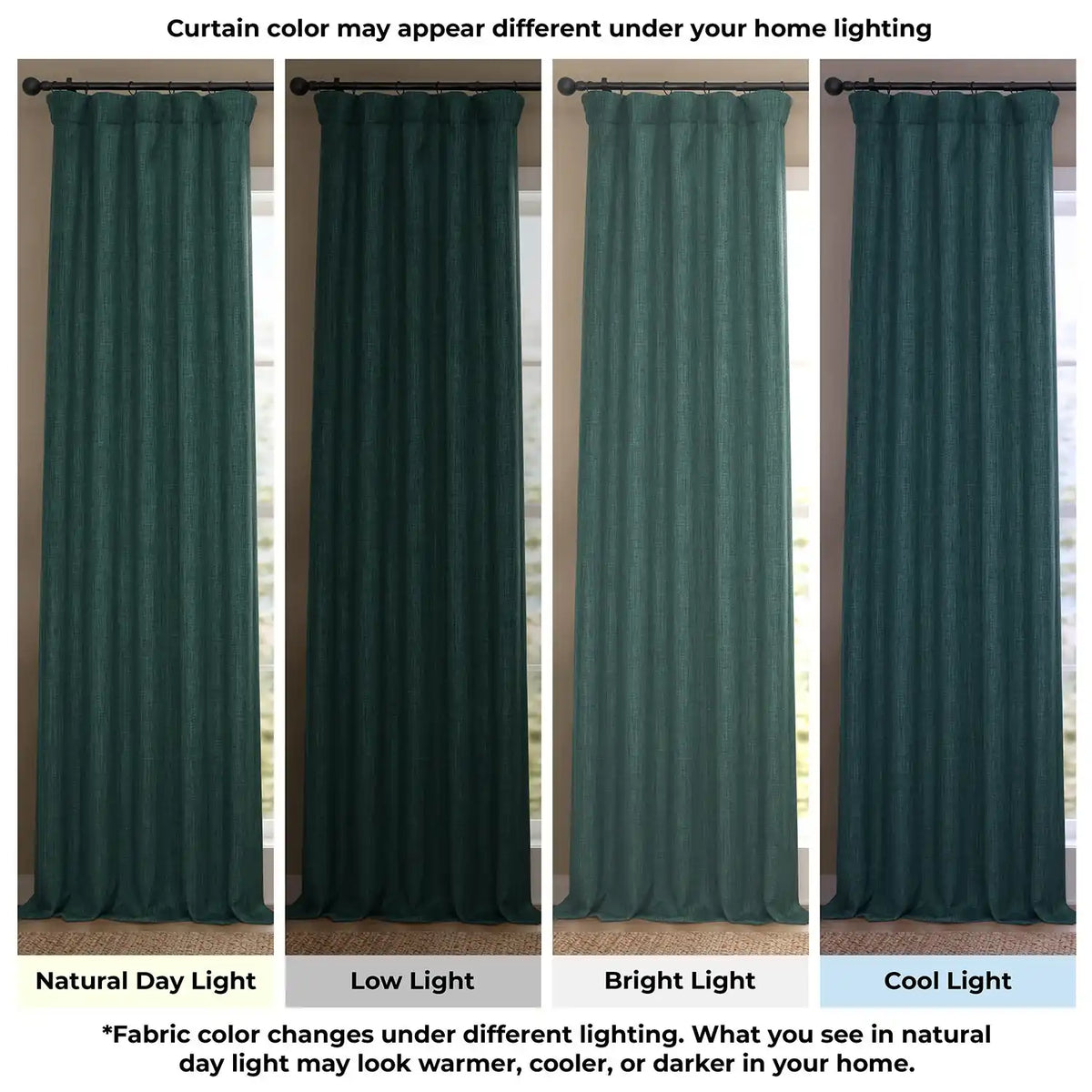 Focal Green Textured Faux Linen Room Darkening Curtain