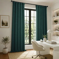 Focal Green Textured Faux Linen Room Darkening Curtain