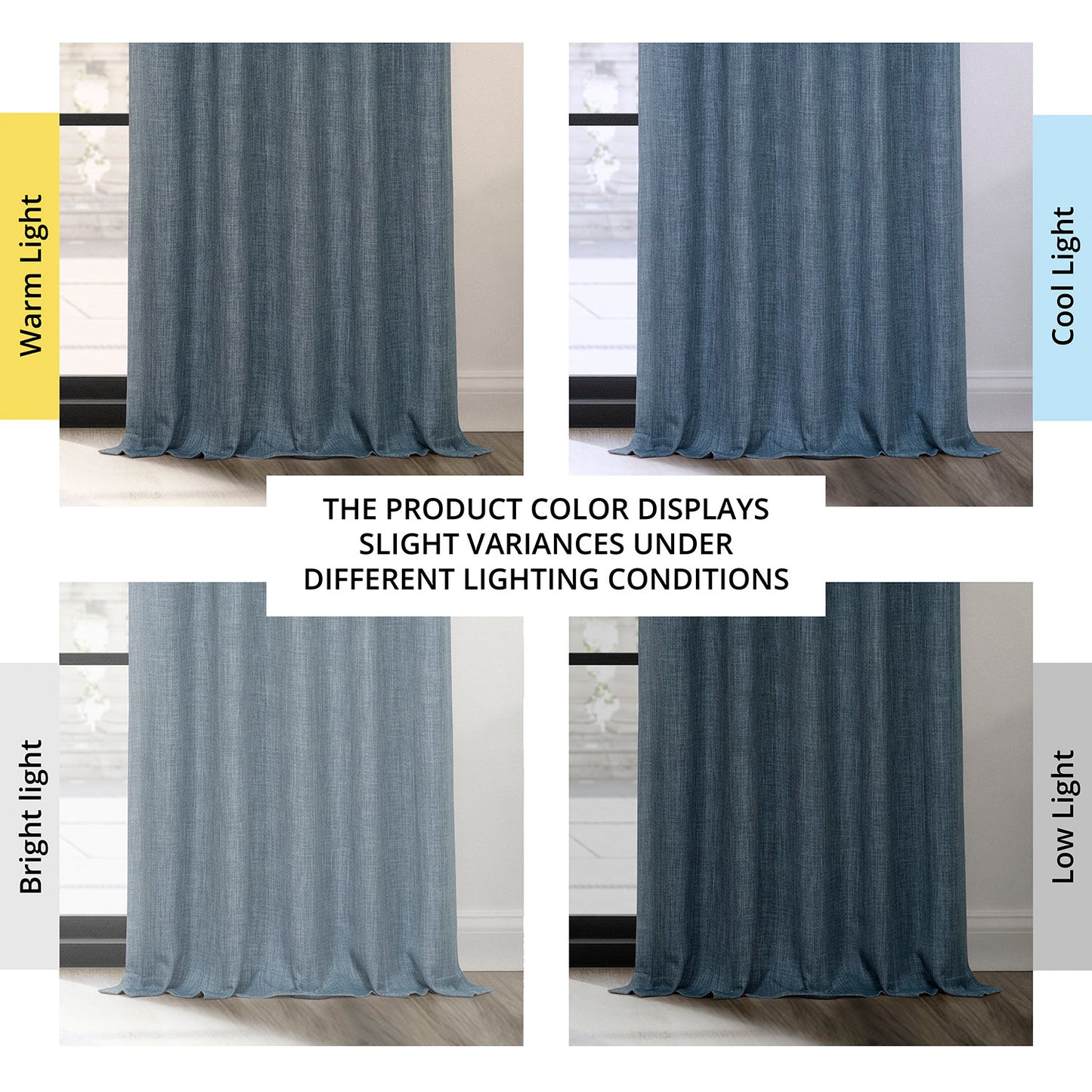 Reverie Blue Textured Faux Linen Room Darkening Curtain