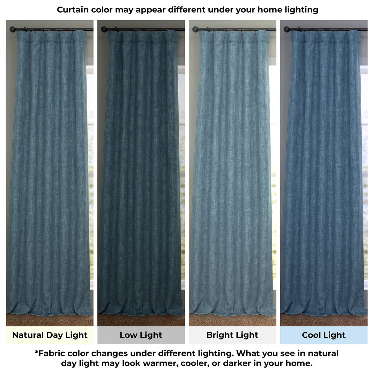 Reverie Blue Textured Faux Linen Room Darkening Curtain