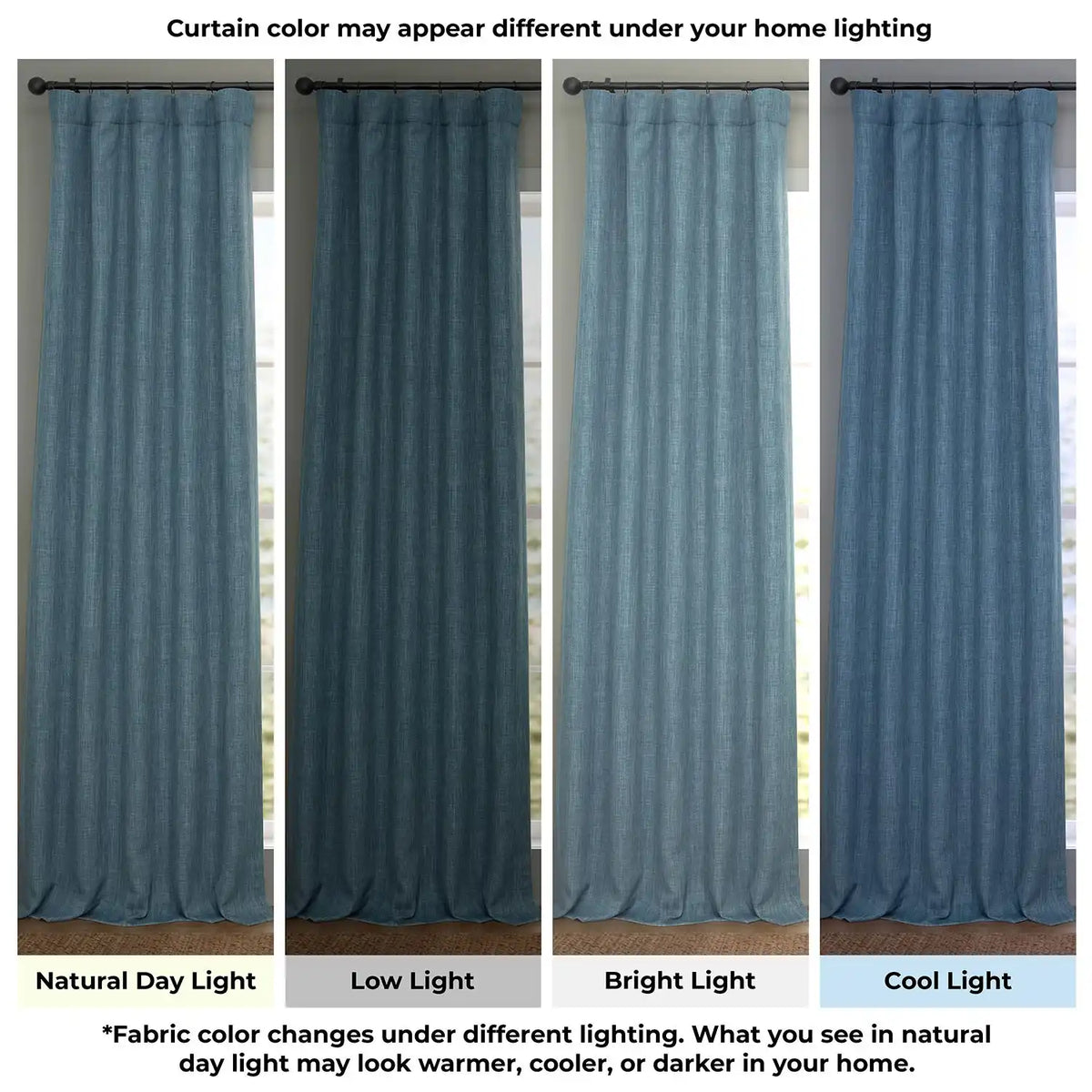 Reverie Blue Textured Faux Linen Room Darkening Curtain