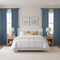 Reverie Blue Textured Faux Linen Room Darkening Curtain