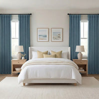 Reverie Blue Textured Faux Linen Room Darkening Curtain