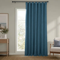 Story Blue Extra Wide Textured Faux Linen Room Darkening Curtain