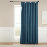 Story Blue Extra Wide Textured Faux Linen Room Darkening Curtain