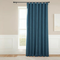 Story Blue Extra Wide Textured Faux Linen Room Darkening Curtain