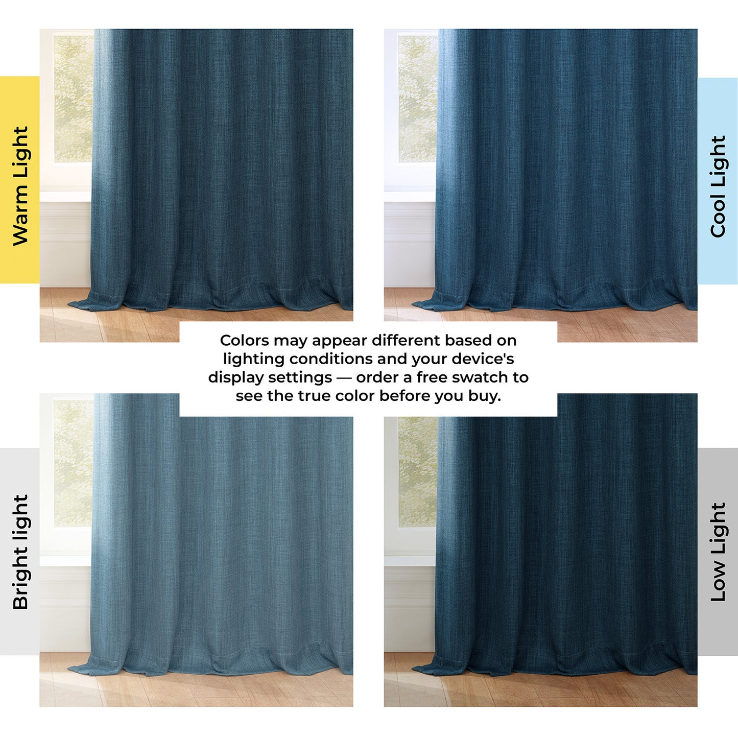 Story Blue Extra Wide Textured Faux Linen Room Darkening Curtain