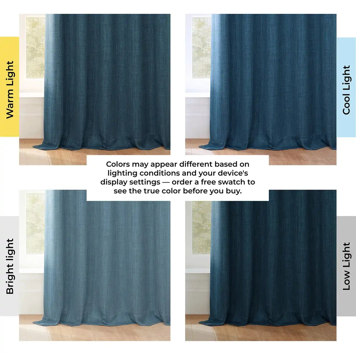 Story Blue Extra Wide Textured Faux Linen Room Darkening Curtain