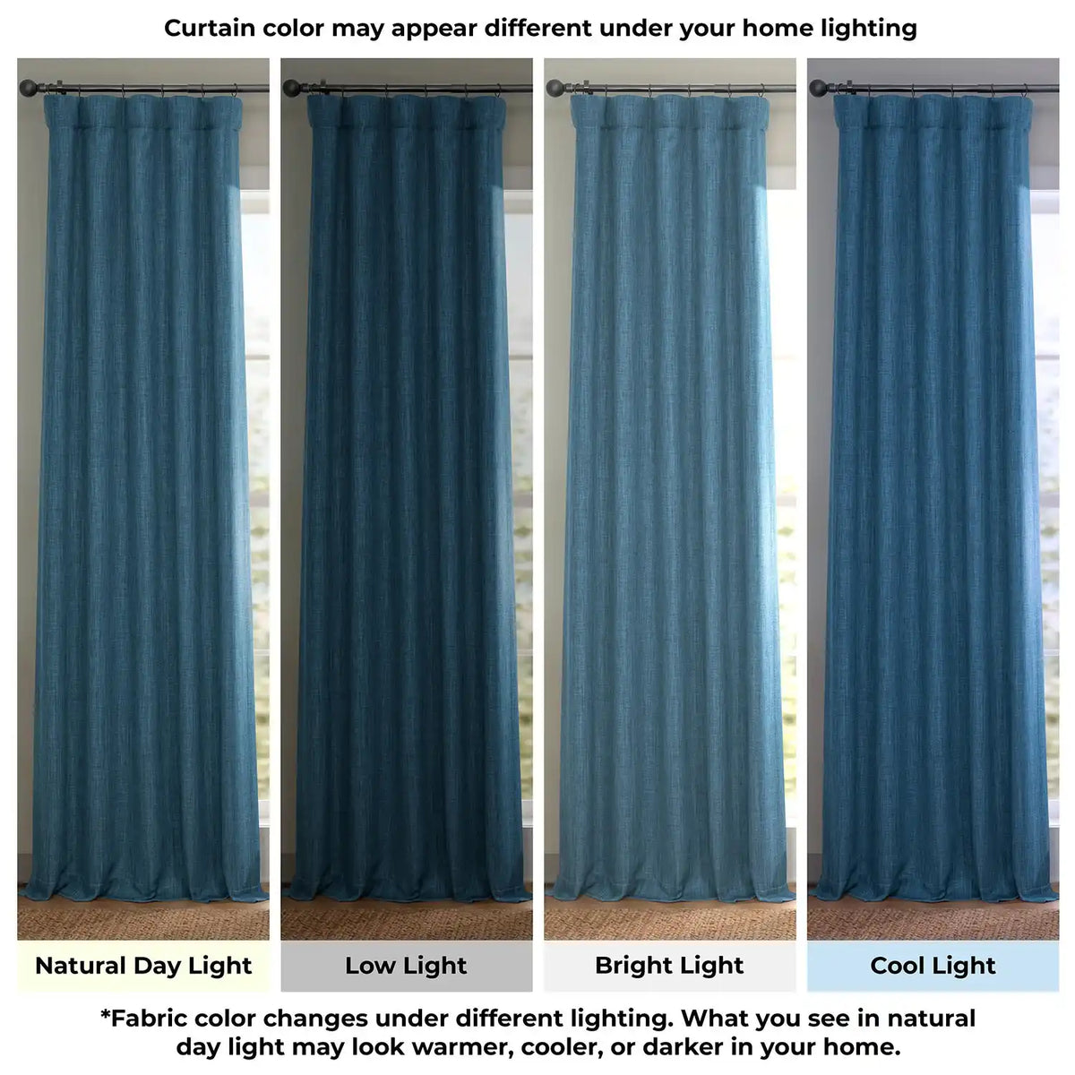 Story Blue Textured Faux Linen Room Darkening Curtain