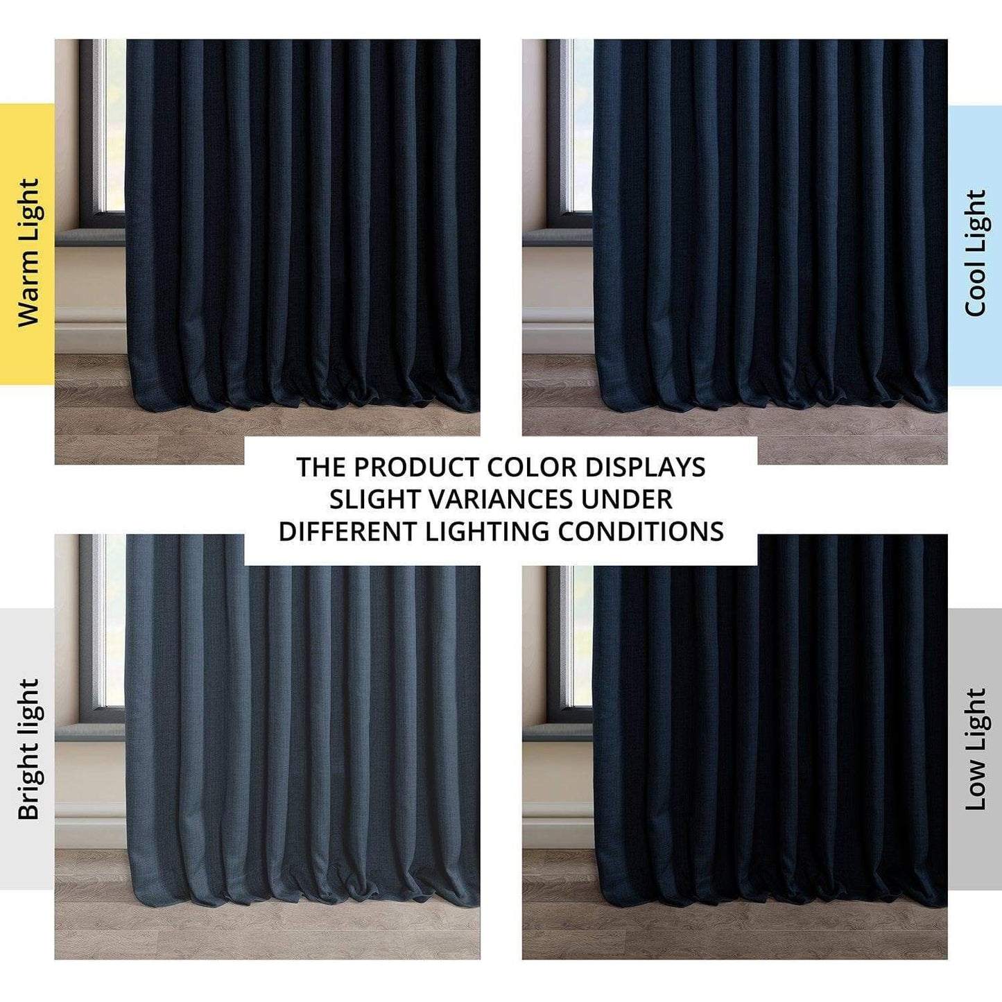 Nightfall Navy Extra Wide Textured Faux Linen Room Darkening Curtain - HalfPriceDrapes.com