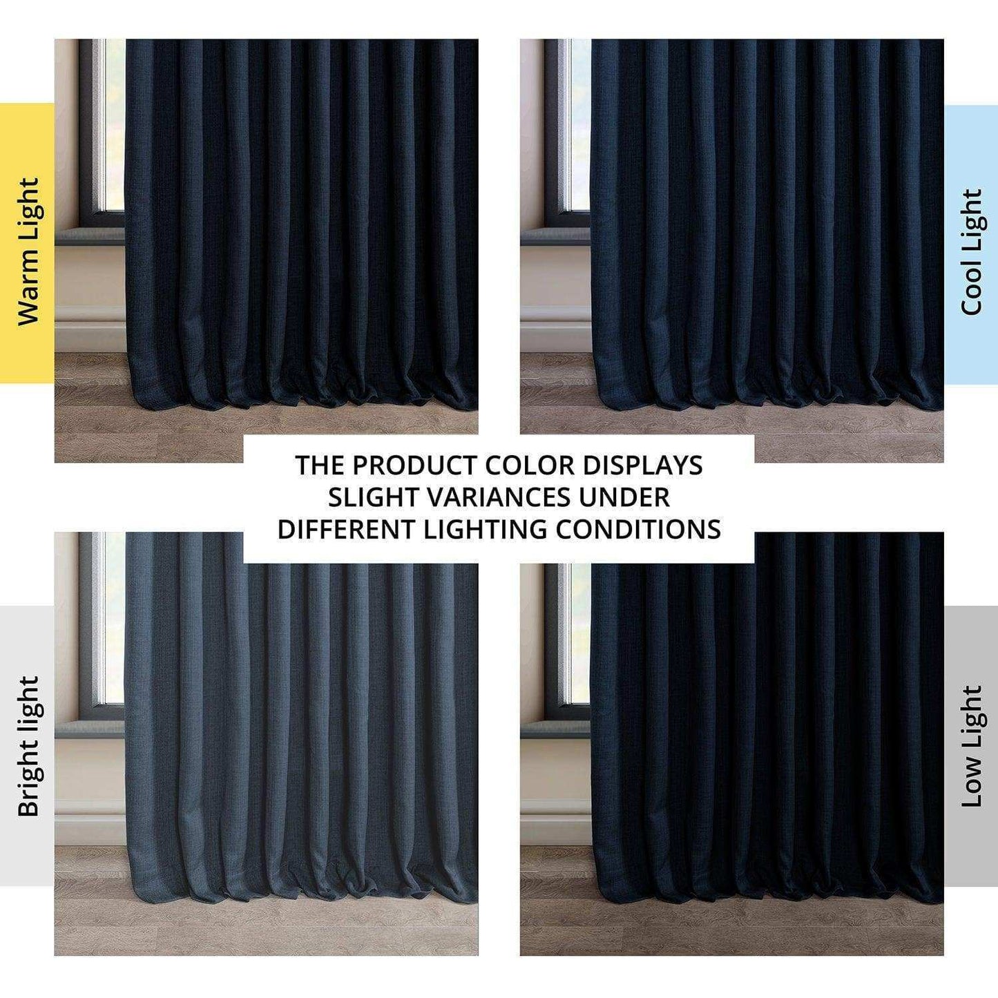 Nightfall Navy Extra Wide Textured Faux Linen Room Darkening Curtain - HalfPriceDrapes.com