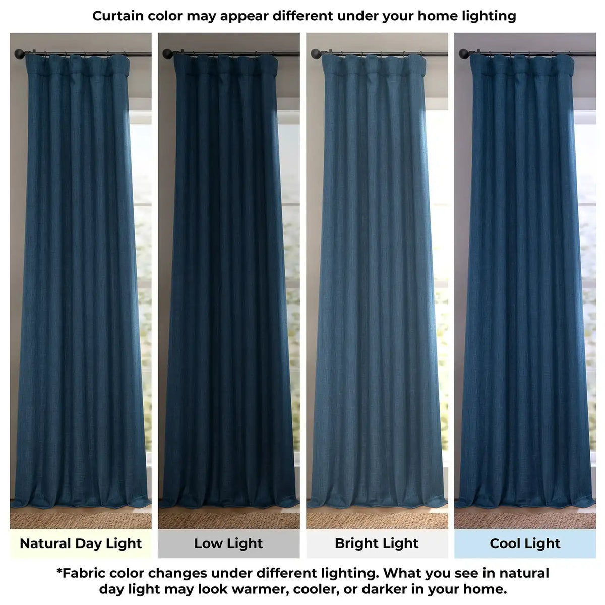 Nightfall Navy Extra Wide Textured Faux Linen Room Darkening Curtain