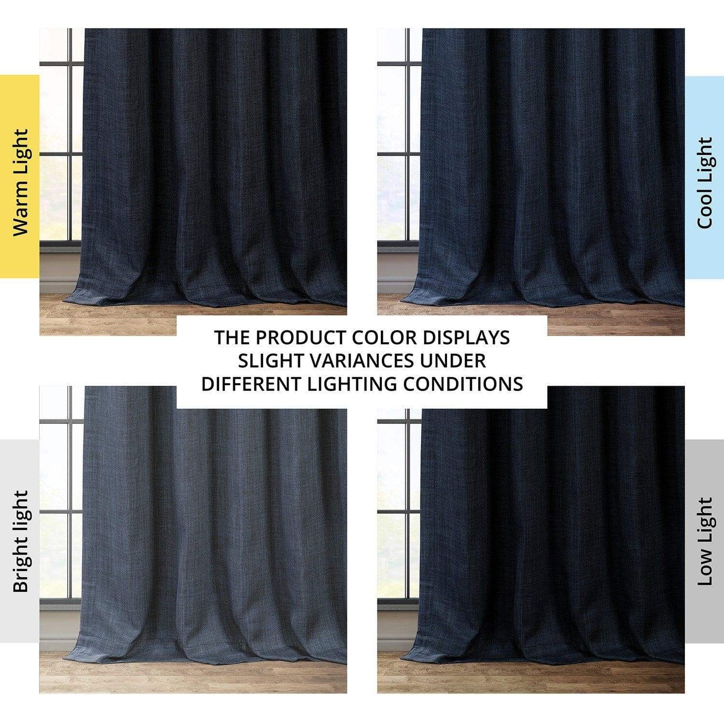 Nightfall Navy Textured Faux Linen Room Darkening Curtain - HalfPriceDrapes.com