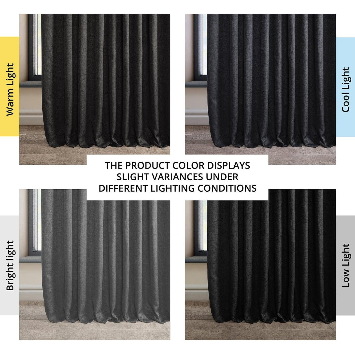 Essential Black Extra Wide Textured Faux Linen Room Darkening Curtain - HalfPriceDrapes.com