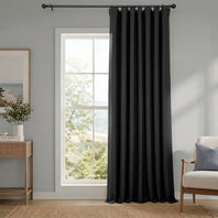 Essential Black Extra Wide Textured Faux Linen Room Darkening Curtain