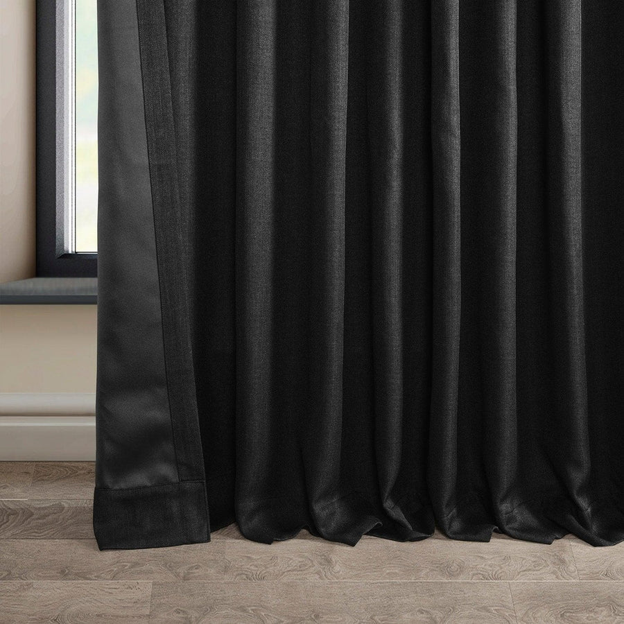 Essential Black Extra Wide Textured Faux Linen Room Darkening Curtain - HalfPriceDrapes.com