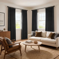 Essential Black Textured Faux Linen Room Darkening Curtain