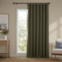 Khaki Green Extra Wide Textured Faux Linen Room Darkening Curtain