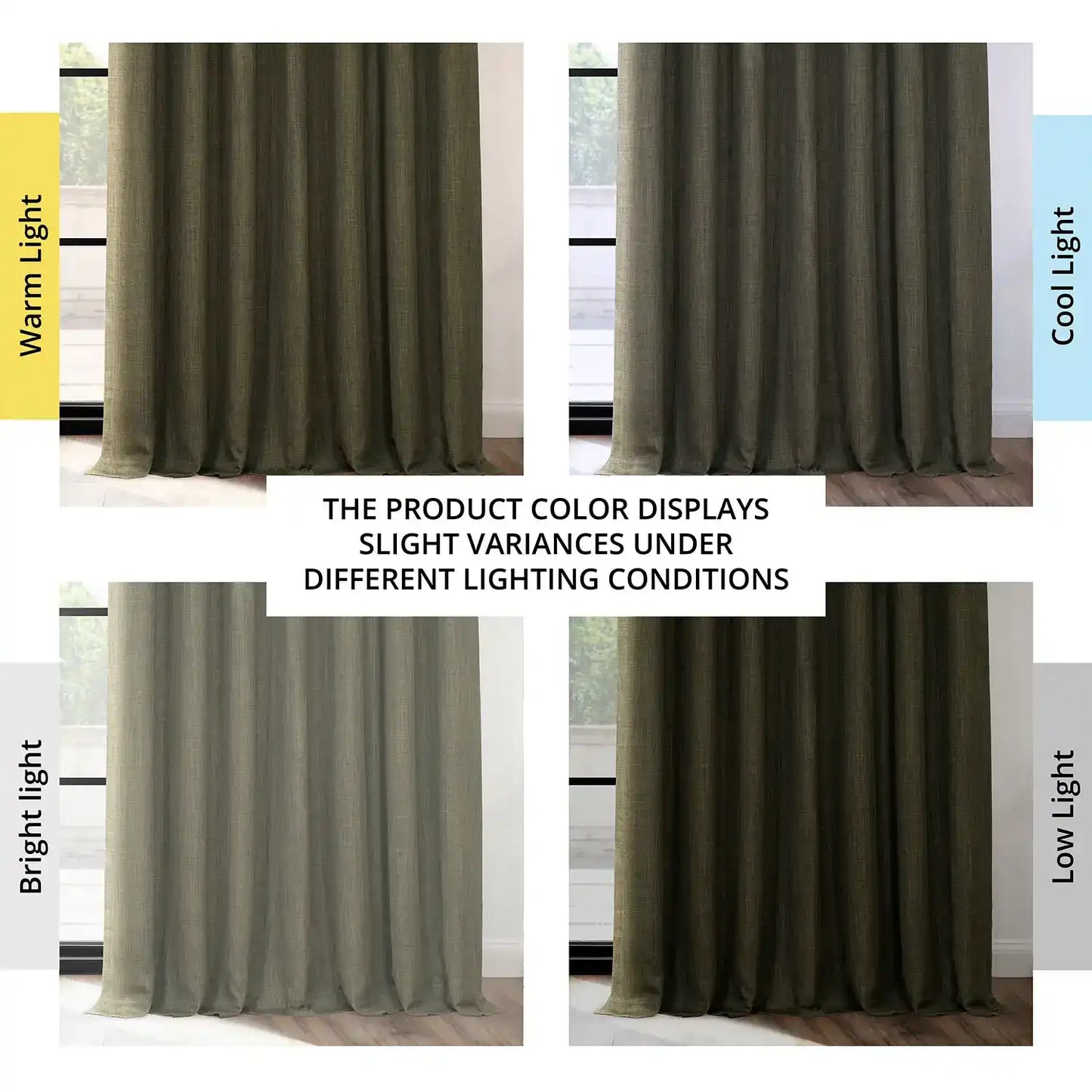Khaki Green Extra Wide Textured Faux Linen Room Darkening Curtain