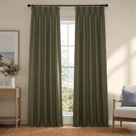 Khaki Green Pinch Pleat Textured Faux Linen Room Darkening Curtain