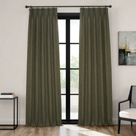 Khaki Green Pinch Pleat Textured Faux Linen Room Darkening Curtain