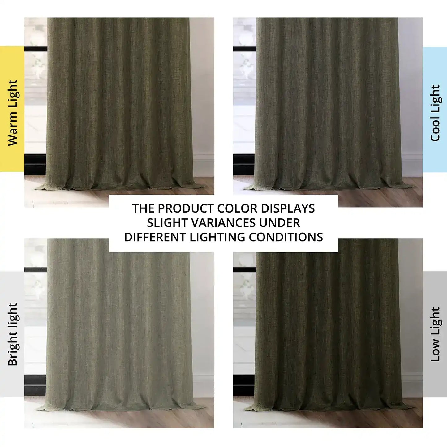 Khaki Green Pinch Pleat Textured Faux Linen Room Darkening Curtain