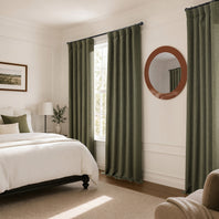 Khaki Green Textured Faux Linen Room Darkening Curtain
