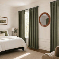 Khaki Green Textured Faux Linen Room Darkening Curtain